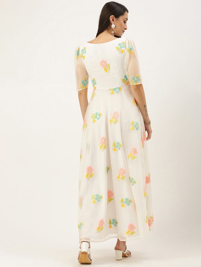 Bollywood Vogue Ready To Wear Off White Organza Ankle Length Dress