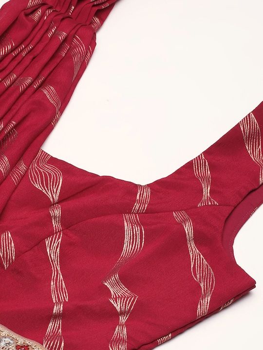 Bollywood Vogue Ready To Wear Wine Chinon Foil Print Draped Style Jumpsuit