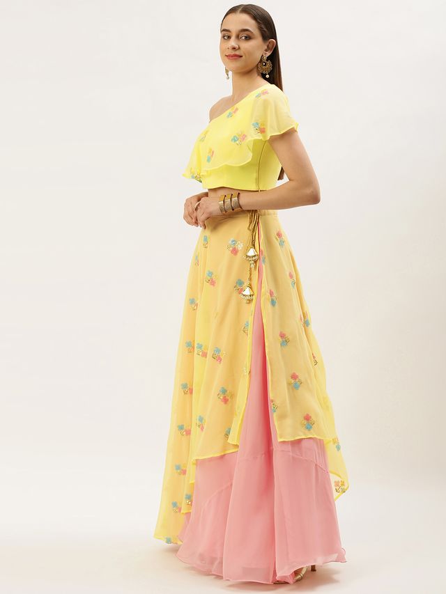 Bollywood Vogue Ready To Wear Yellow Georgette Embroidered Lehenga set