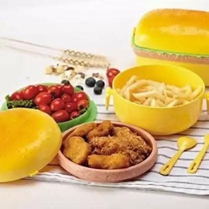 Burger Shape 3 Compartment Lunch Boxes Leak Proof Reusable Microwave Freezer Safe - HalfPe