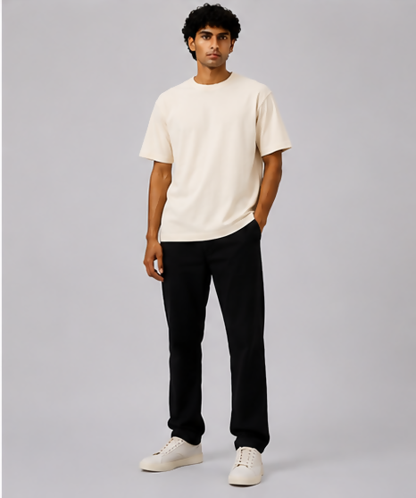 HUSTLE Essentials Men's Crew Neck Oversized Tees - Cream
