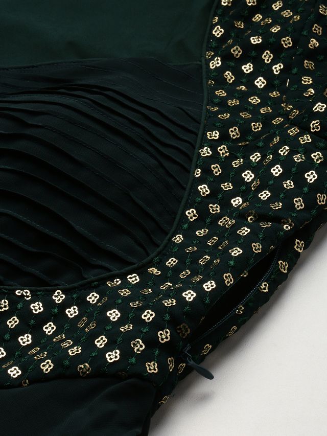 Bollywood Vogue Ready To Wear Green Georgette Sequins Gown