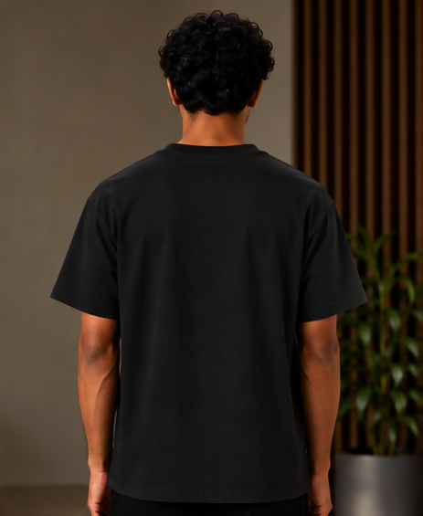 HUSTLE Essentials Men's Crew Neck Oversized T-Shirt – Black(Oversized fit)