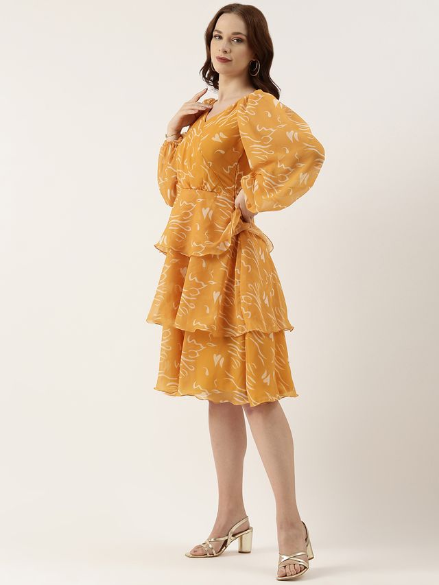 Bollywood Vogue Ready To Wear Mustard Digital Printed Georgette Dress