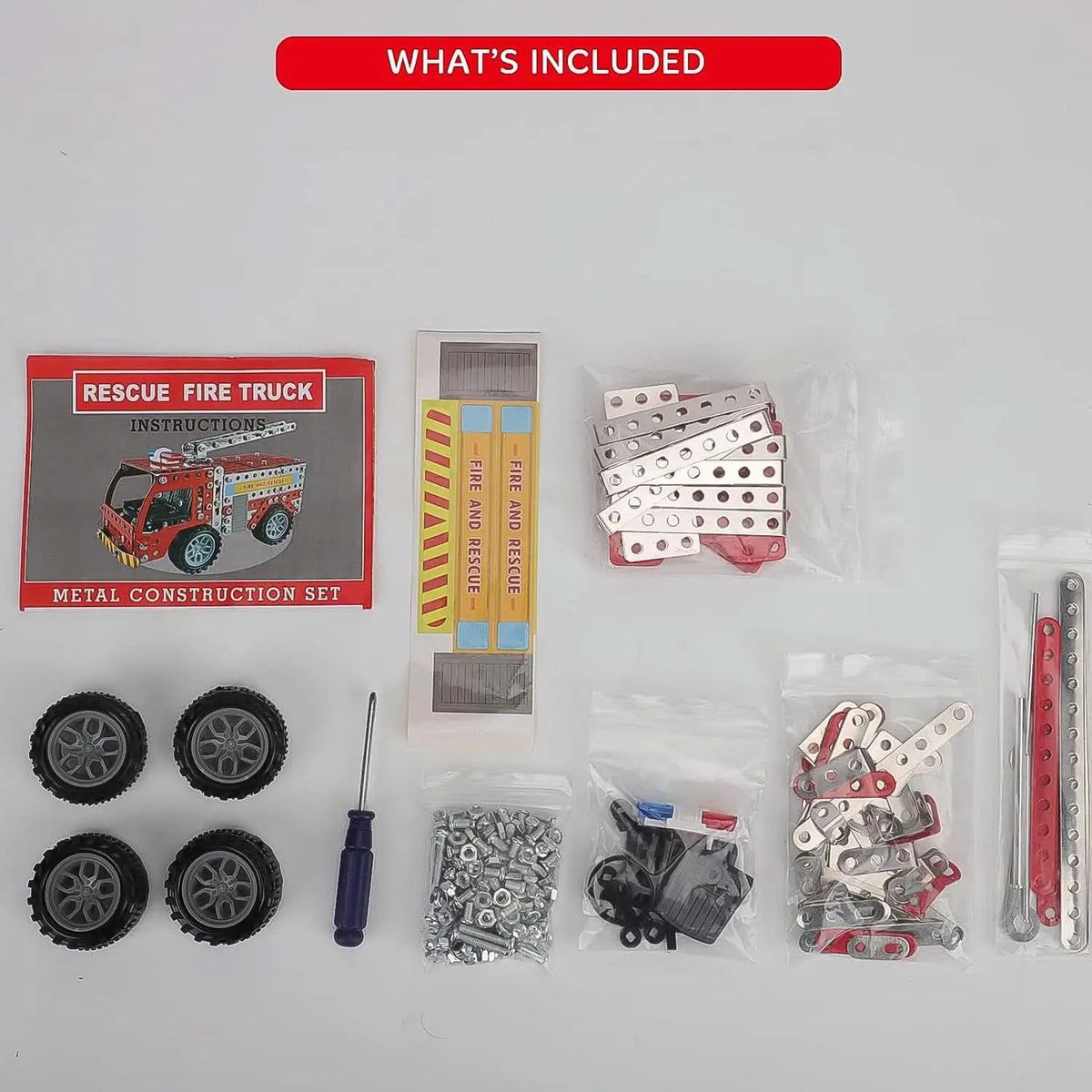 DIY Metal Fire Truck Building Blocks Set for Kids – 292 Pcs with Tools HP DD