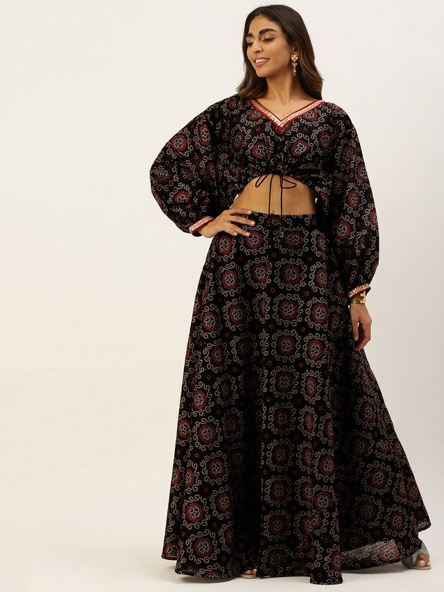 Bollywood Vogue Ready To Wear Black Printed Art Silk Co Ords Set