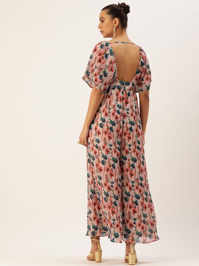 Bollywood Vogue Ready To Wear Multicoloured Pleated Georgette Jumpsuit