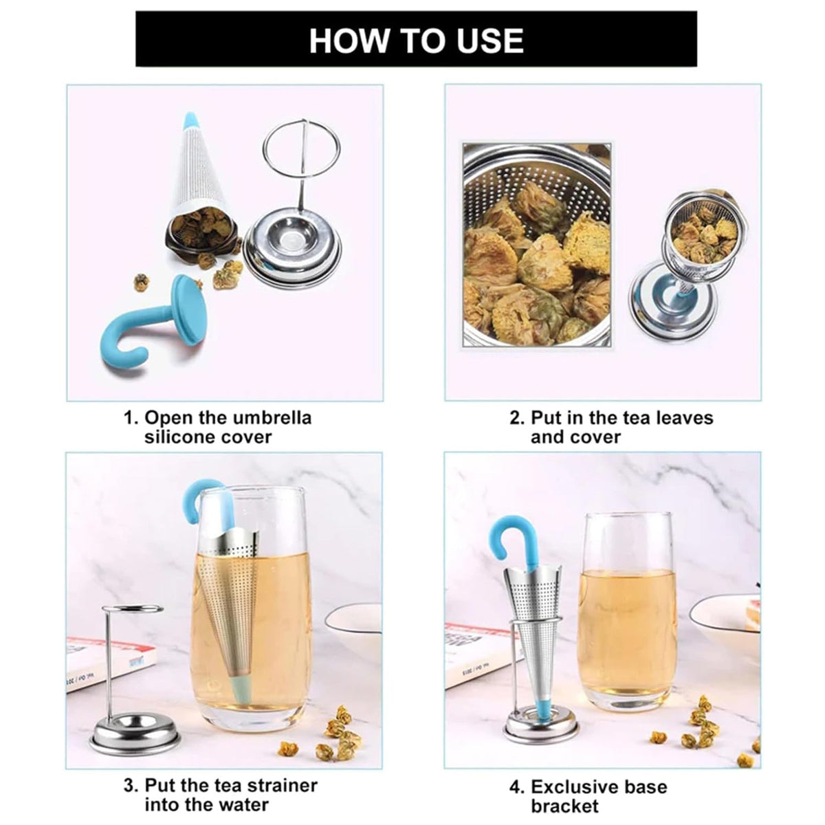 Reusable Cute Umbrella Tea Strainer With Tray Stand (1 Pc) HP DD