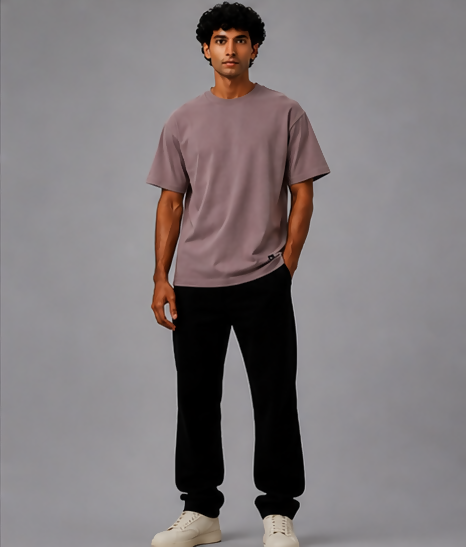 HUSTLE Men's Crew Neck Relax Fit Tees - Mauve Pink