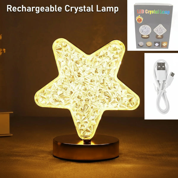 Star Shape Crystal Diamond Lamp Cordless Luxury Lamp With Usb Rechargeable 3-way Dimmable Touch Control Decorative Nightstand Lamp For Bedroom Living Room Party Restaurant Decor (1 Pc )
