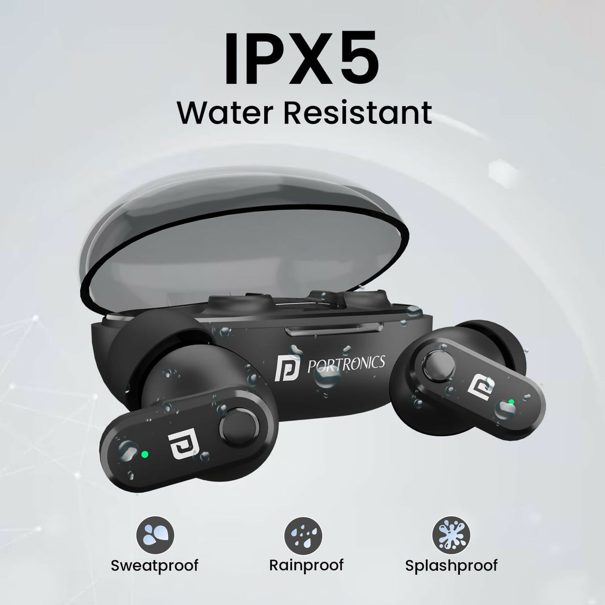 Portronics Harmonics S16 TWS Wireless Earbuds with 24H Playtime, Bluetooth 5.3, Gaming Mode & LED Display – Black
