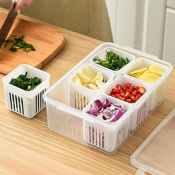 Fridge Storage Boxes Container For Kitchen Storage & Set Storage In Kitchen Vegetable Storage Draining Crisper Refrigerator Food Box (1 Pc)