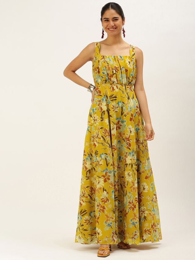 Bollywood Vogue Ready To Wear Green Digital Print Georgette Gown