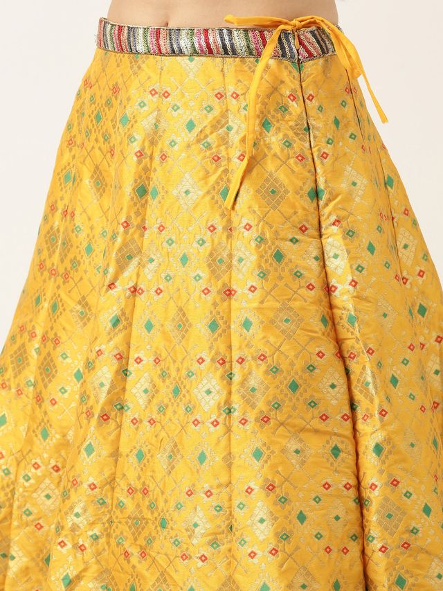 Bollywood Vogue Ready To Wear Green N Yellow Jacquard Skirt Set