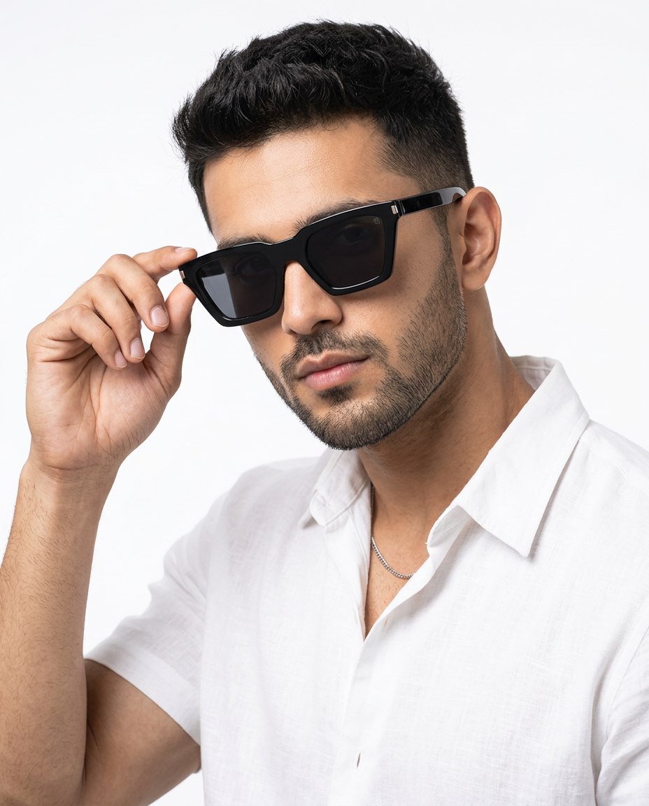 Eyejack Shine Black Cateye Sunglasses for Men and Women - Style L524 - worn by a male model (image 3)