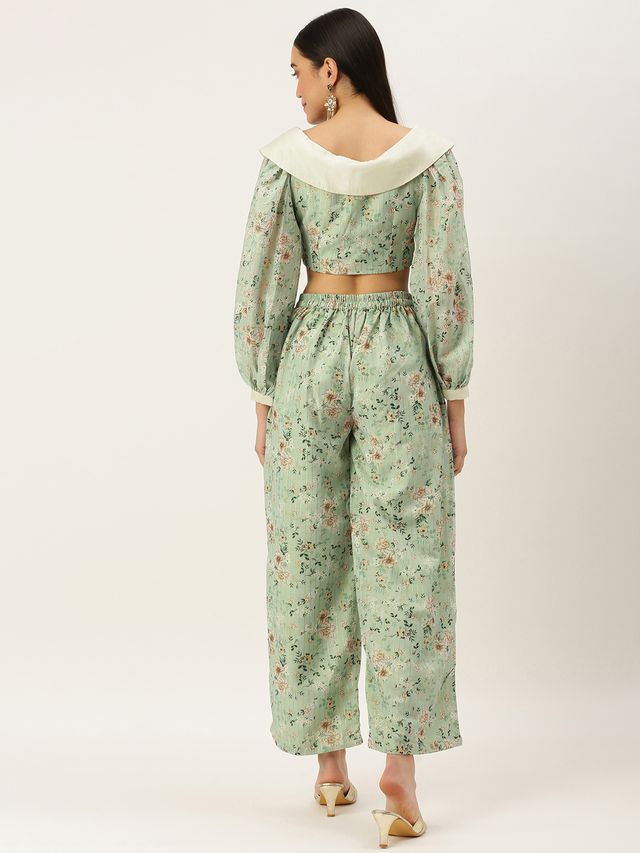 Bollywood Vogue Ready To Wear Green Muslin Digital Printed Co ords Set