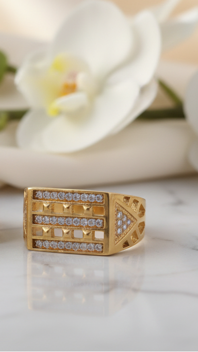 Men’s Gold Plated Geometric CZ Studded Designer Ring – Ethnic Party Wear MAITRY ENTERPRISE