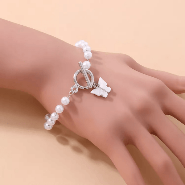 Pinapes Bracelet Fashion Pearl Chain Bracelet Cute Acrylic Butterfly Pendant Trend Aesthetics Jewelry - HalfPe