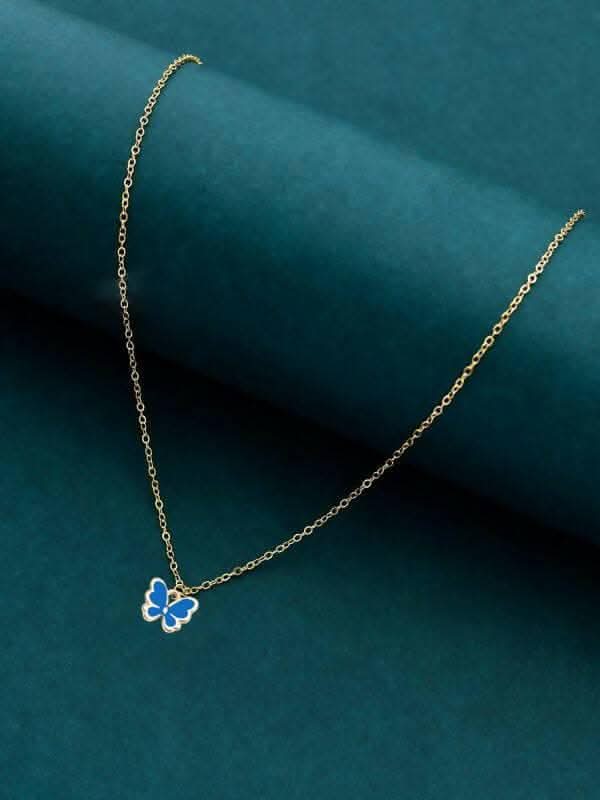 Pinapes Beautiful Butterfly Pendant Necklace (Blue)(Pack of 2) - HalfPe