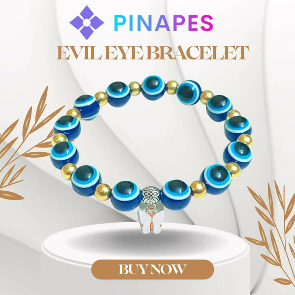 Pinapes white Butterfly Beads and Evil Eye Charm Bracelet A Must-Have for Fashionable and Superstitious Women (dark blue) - HalfPe