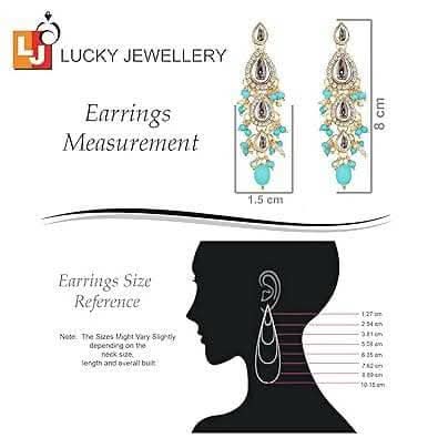 LUCKY JEWELLERY Gold Plated White Firozi Color Tika Earring Necklace Combo Kundan Jewellery Set - HalfPe