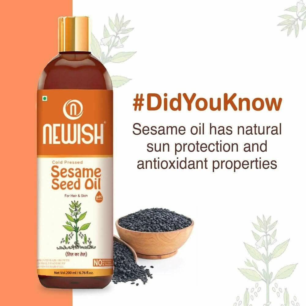 Newish Cold Pressed Sesame oil for Hair, Skin and Massage (pack of 2 X 200ML) - HalfPe