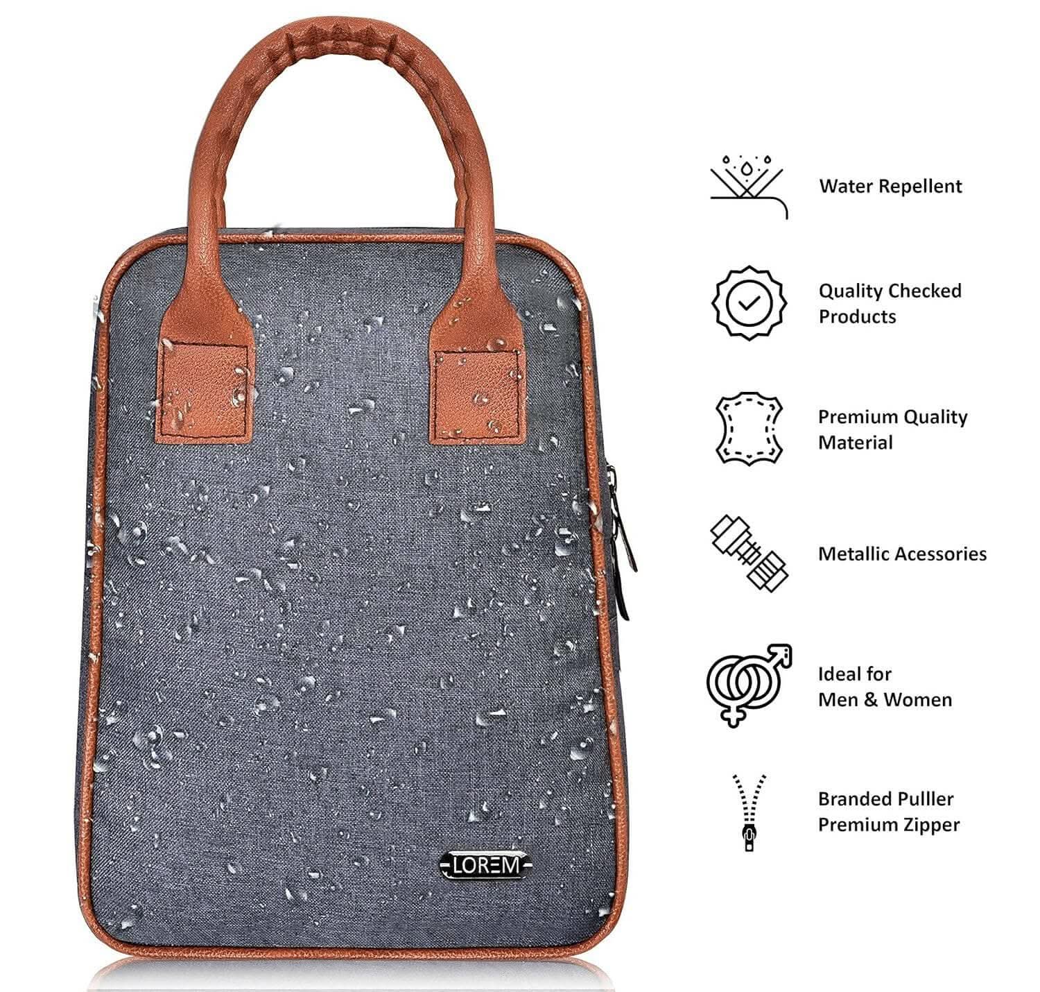 LOREM Grey Linen Textured Insulated Tiffin Bag/Lunch Bag - HalfPe