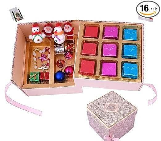 MANTOUSS Christmas Double Decker Chocolate Gift Box/ Christmas Chocolate Gift Hamper/Basket+ Christmas Card + Christmas Tree Decoration Set + Santa Cap - HalfPe