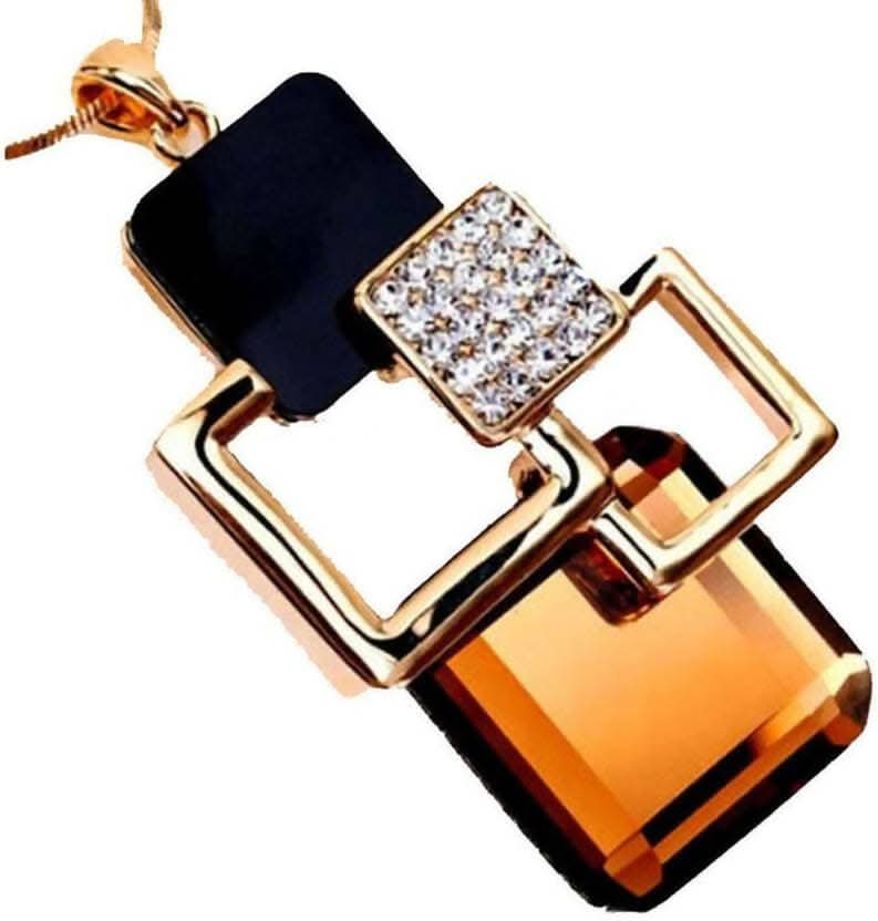 Pinapes Stylish Crystal Square Chain Silver Platinum Plated Pendant Necklace for Women (Brown) - HalfPe