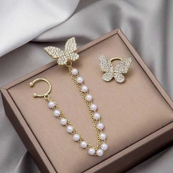 Pinapes Rhinestone Butterfly Drop Earrings - HalfPe