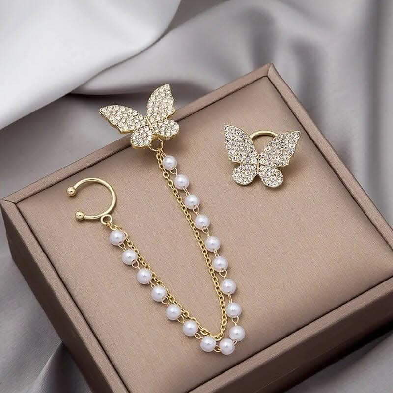 Pinapes Rhinestone Butterfly Drop Earrings - HalfPe