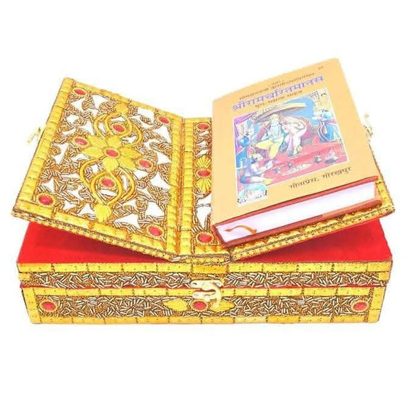 Santarms Wooden for Reading - ramcharitmanas Box Stand Fordable bhagwat Geeta Stand Box - HalfPe