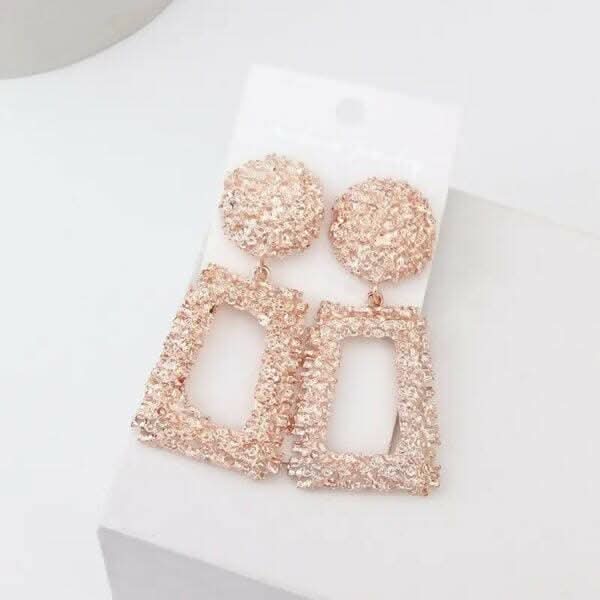 Pinapes Rectangle Geometric Metallic Earrings (baby pink) - HalfPe