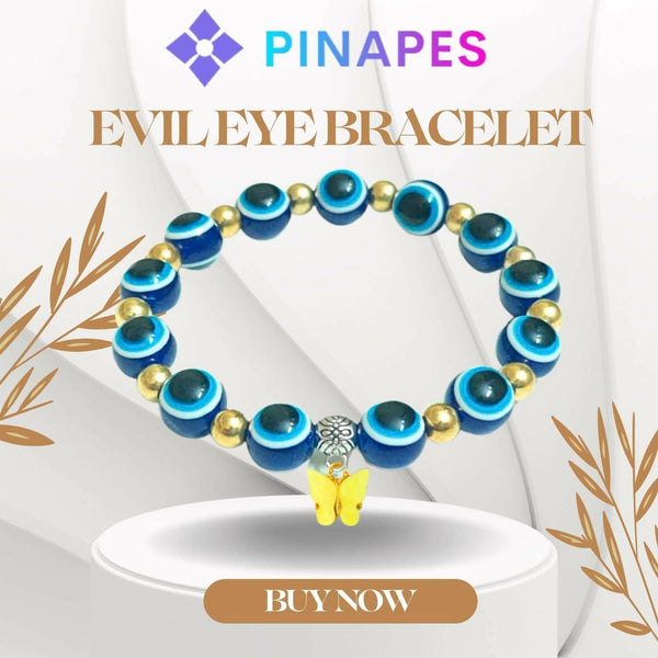 Pinapes yellow Butterfly Beads and Evil Eye Charm Bracelet A Must-Have for Fashionable and Superstitious Women(dark blue) - HalfPe