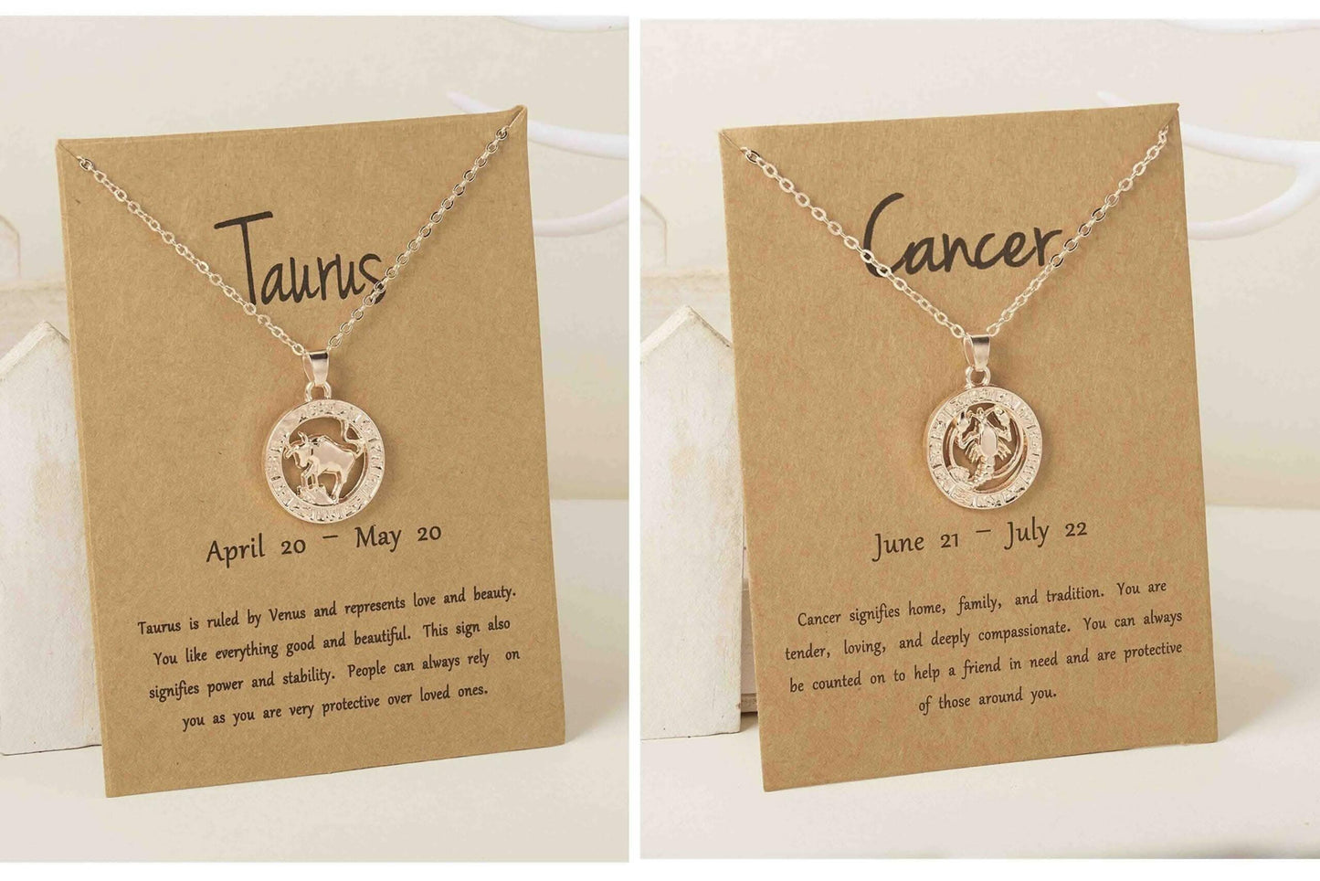 Pinapes Horoscope Zodiac Necklace Gold Plated Coin Like Circle Taurus And Cancer Horoscope - HalfPe