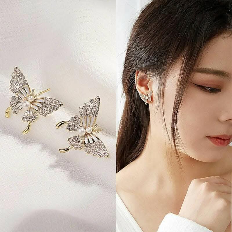 Pinapes butterfly earrings for women cute girl rhinestone zircon stud earrings - HalfPe