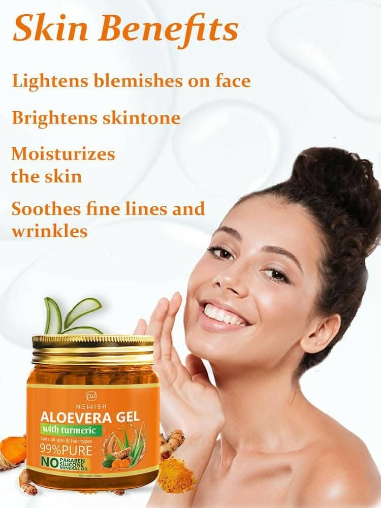 NEWISH Aloe vera Gel With 100% Pure Turmeric For Skin, Hair And Body (200 GM) - HalfPe