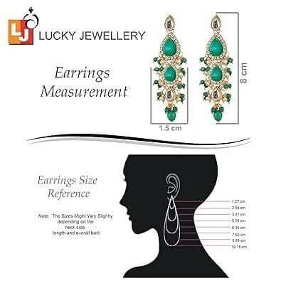 LUCKY JEWELLERY Gold Plated White Light Green Color Tika Earring Necklace Combo Kundan Jewellery Set - HalfPe