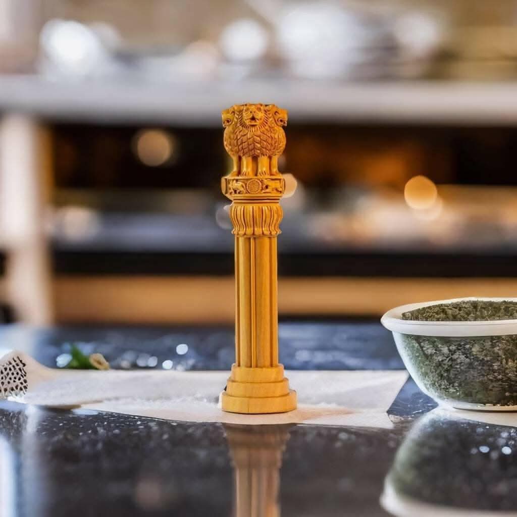 santarms Wooden Ashoka Pillar for Advocate Table (8 Inches) - HalfPe