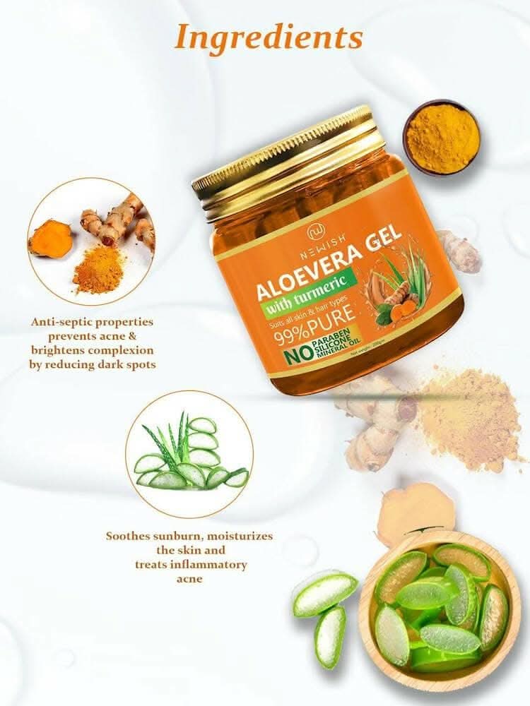 NEWISH Aloe vera Gel With 100% Pure Turmeric For Skin, Hair And Body (200 GM) - HalfPe
