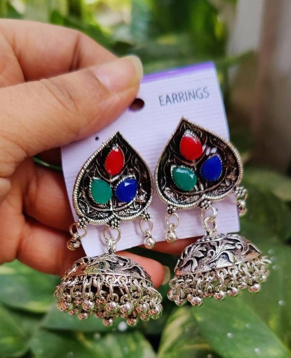 Pinapes Handcrafted Jhumka Earrings for a Stunning Look With 3 colours (Set of 2 - Silver) - HalfPe