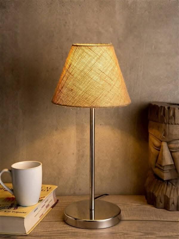 Metal Table Lamp With Brown Jute Shade - HalfPe