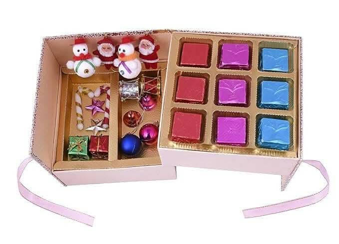 MANTOUSS Christmas Double Decker Chocolate Gift Box/ Christmas Chocolate Gift Hamper/Basket+ Christmas Card + Christmas Tree Decoration Set + Santa Cap - HalfPe