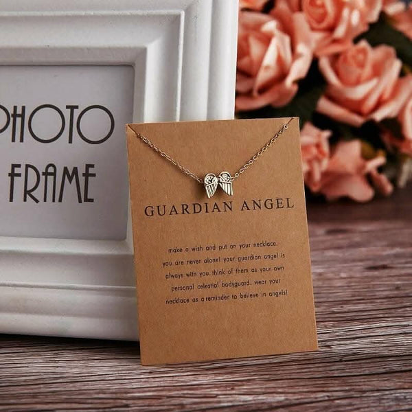 Pinapes Guardian Angel Charm Pendant Necklace with Wish Card for Women and Girls - HalfPe