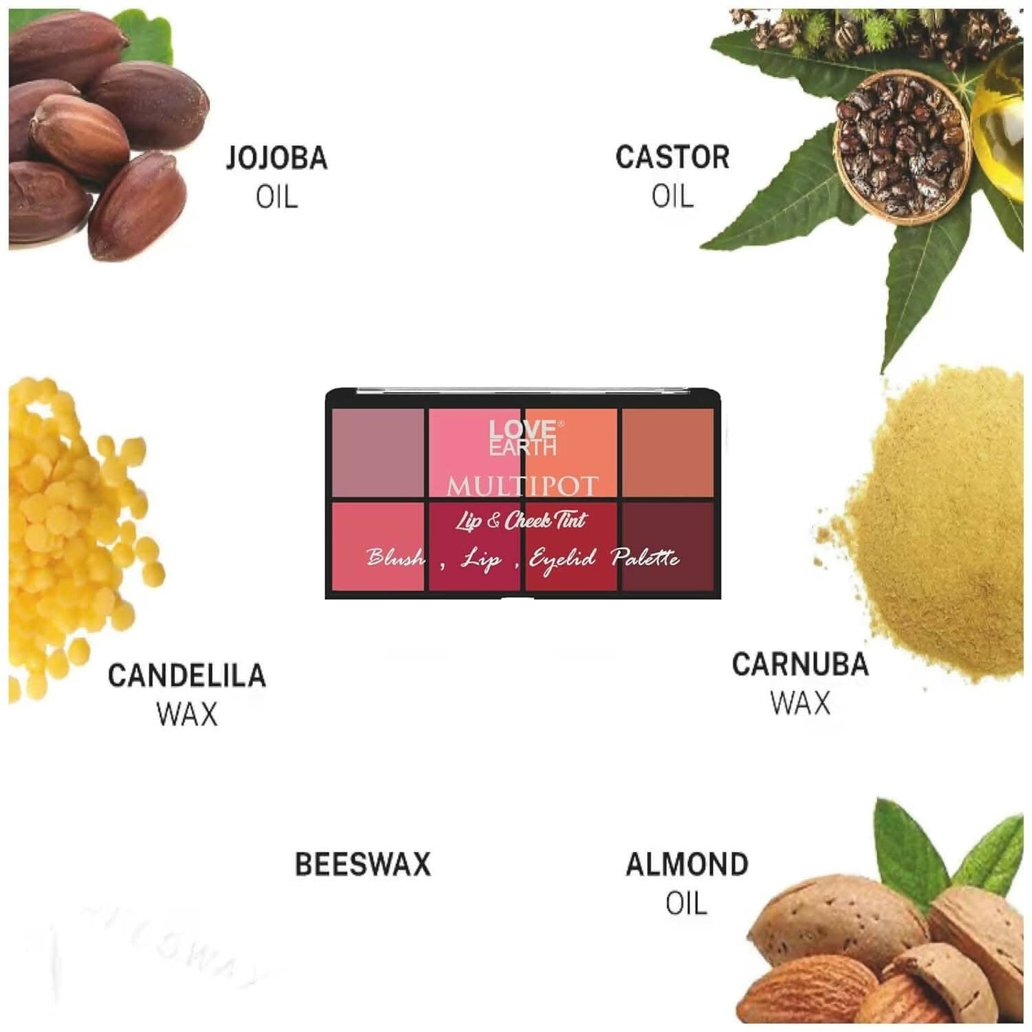 Love Earth Blush, Lips, Eyelid Palette with Richness of Jojoba Oil And Vitamin-E for Blush, Lips, Eyelids - HalfPe