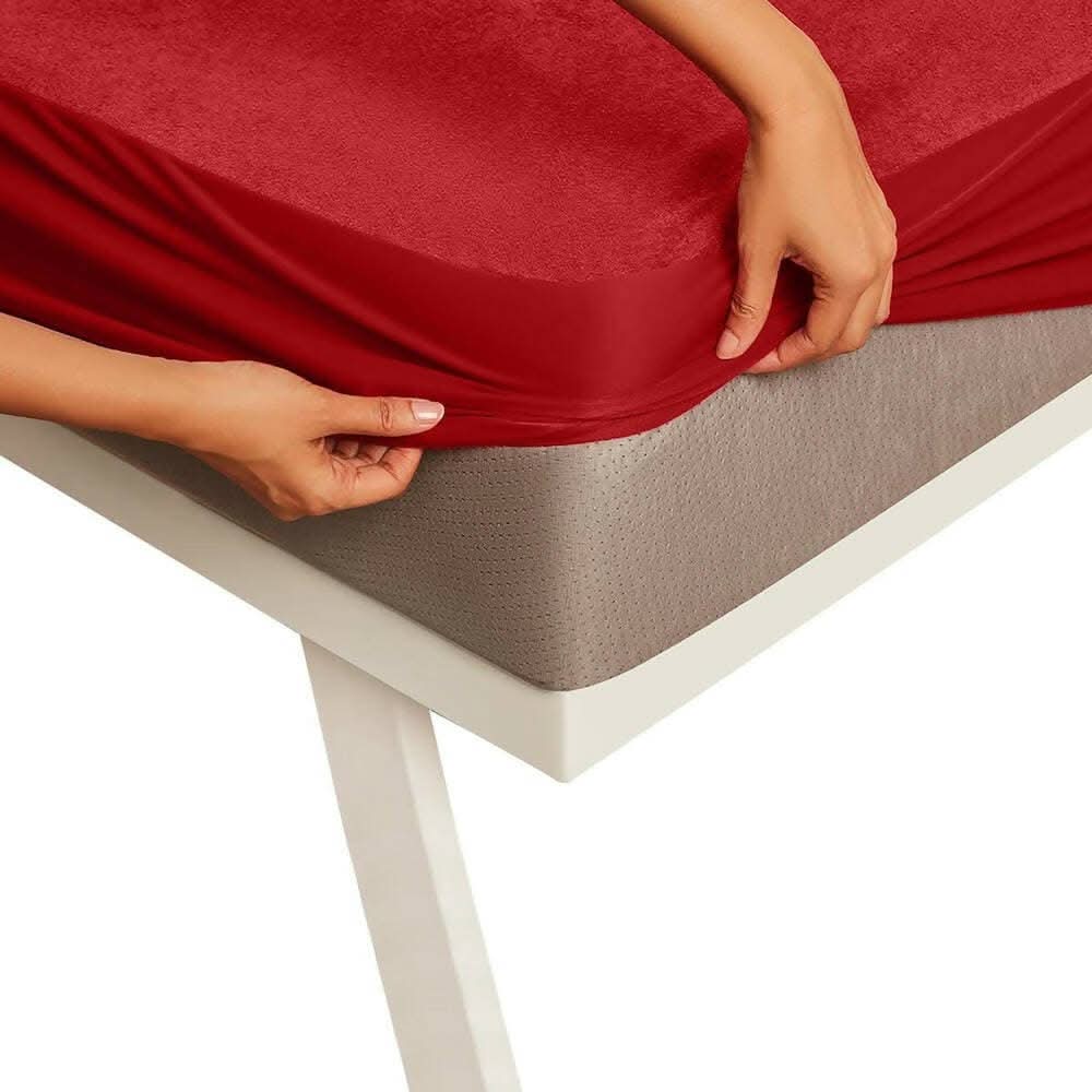 Mattress Protector Maroon Waterproof Cover for Queen Size Bed (72 x 60 inch) - HalfPe