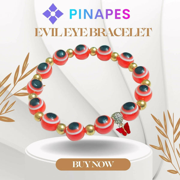Pinapes Butterfly Beads and Evil Eye Charm Bracelet A Must-Have for Fashionable and Superstitious Women with red butterfly (red) - HalfPe