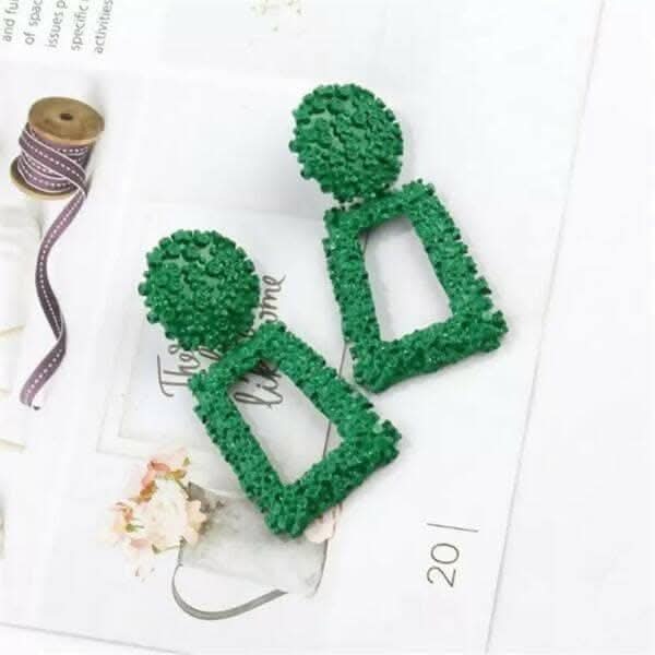 Pinapes Rectangle Geometric Metallic Earrings (green) - HalfPe