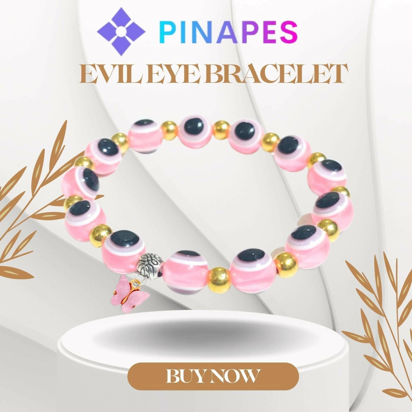 Pinapes Butterfly Beads and Evil Eye Charm Bracelet A Must-Have for Fashionable and Superstitious Women( baby pink) - HalfPe