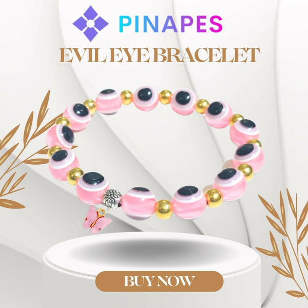 Pinapes Butterfly Beads and Evil Eye Charm Bracelet A Must-Have for Fashionable and Superstitious Women( baby pink) - HalfPe